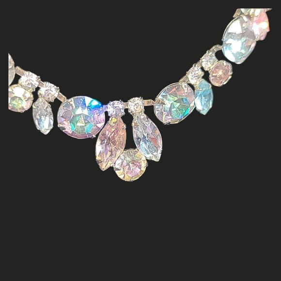 Vintage Weiss Signed Aurora Borealis Rhinestone Statement Necklace Blue Purple - Picture 9 of 10
